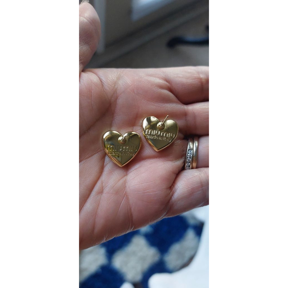 Teal Gold Heart Stud Earrings - Picture 3 of 4